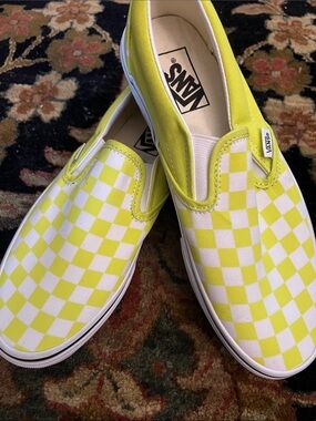 Vans Neon Yellow Checkerboard Slip-On Sneakers Womens 9.5 Men 8 NWOB
